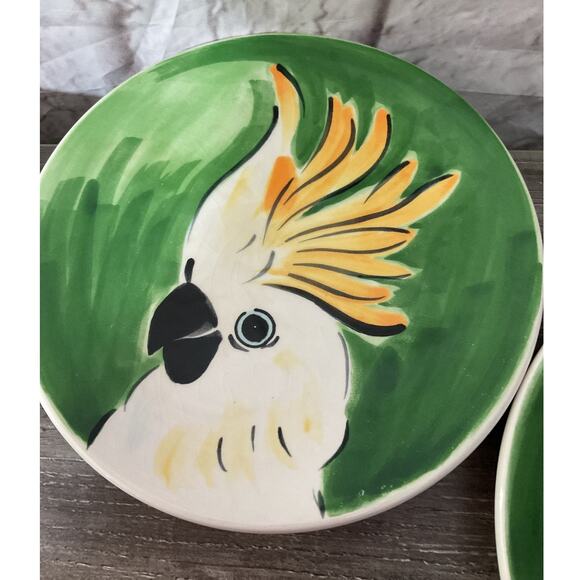 Pottery Barn Tropical Parrots Plates Toucan Cockatiel Cockatoo & Parrot Set of 5 - Picture 6 of 8